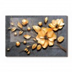 3D Golden Flower Tempered Glass Kitchen Backsplash