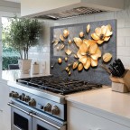 3D Golden Flower Tempered Glass Kitchen Backsplash