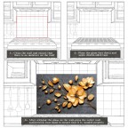 3D Golden Flower Tempered Glass Kitchen Backsplash