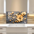 3D Golden Flower Tempered Glass Kitchen Backsplash