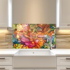 Abstract Pattern Tempered Glass Kitchen Backsplash