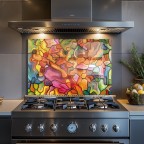 Abstract Pattern Tempered Glass Kitchen Backsplash