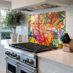 Abstract Pattern Tempered Glass Kitchen Backsplash