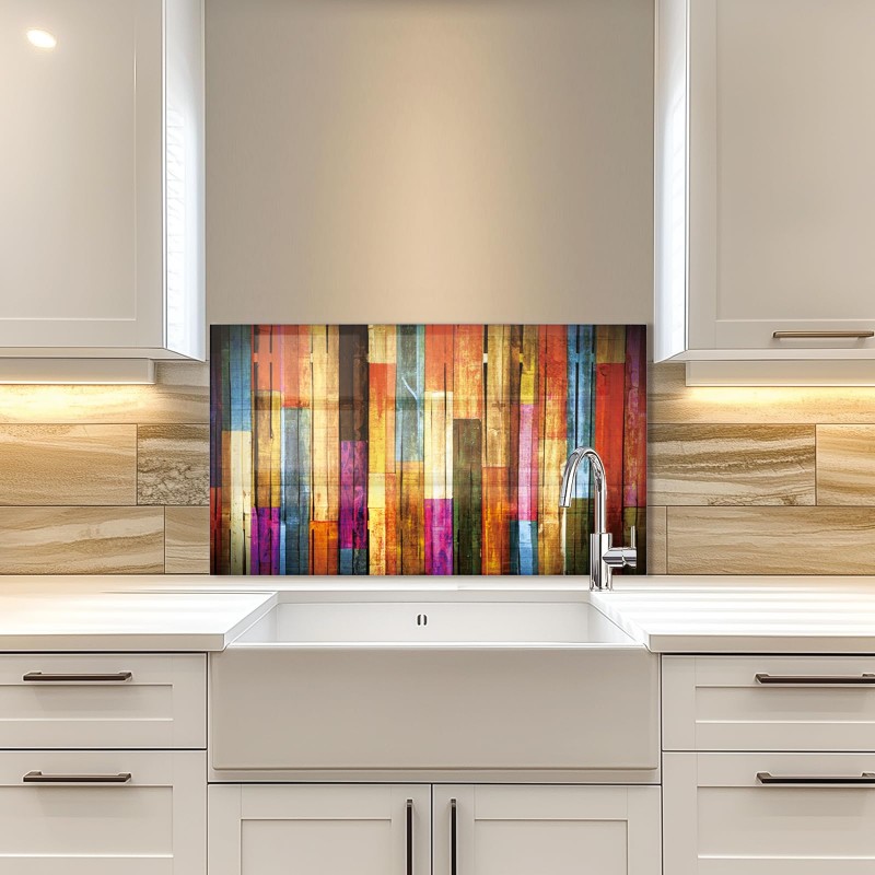 Colorful Floor Plan Tempered Glass Backsplash