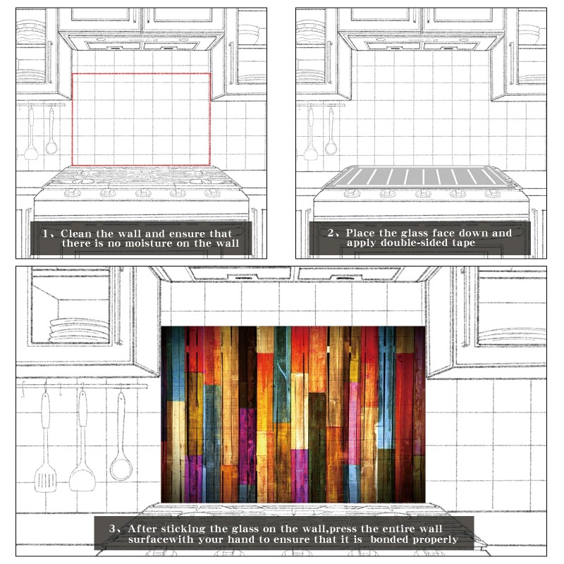 Colorful Floor Plan Tempered Glass Backsplash