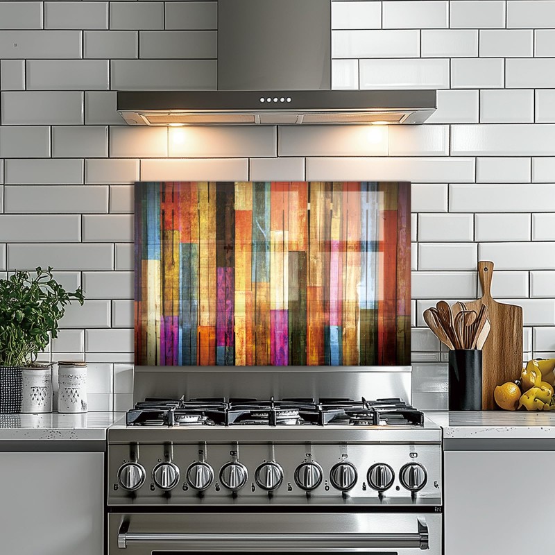 Colorful Floor Plan Tempered Glass Backsplash