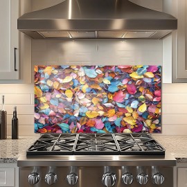 Colorful Leaves Tempered Glass Kitchen Backsplash