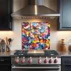 Colorful Leaves Tempered Glass Kitchen Backsplash