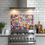 Colorful Leaves Tempered Glass Kitchen Backsplash