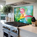 Flower Pictures Tempered Glass Kitchen Backsplash