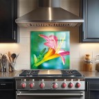 Flower Pictures Tempered Glass Kitchen Backsplash