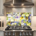 Flower Tempered Glass Kitchen Backsplash