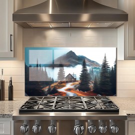 Foggy Forest Kitchen Backsplash Tempered Glass Foggy Forest Kitchen Backsplash Tempered Glass