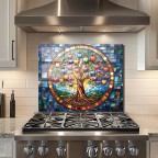 Fruit Tree Tempered Glass Kitchen Backsplash