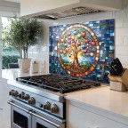 Fruit Tree Tempered Glass Kitchen Backsplash