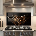 Golden Fluid Tempered Glass Kitchen Backsplash