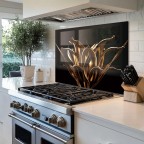 Golden Fluid Tempered Glass Kitchen Backsplash