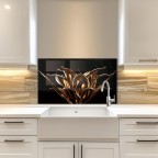 Golden Fluid Tempered Glass Kitchen Backsplash