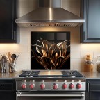 Golden Fluid Tempered Glass Kitchen Backsplash