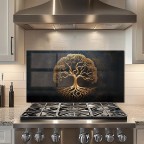 Golden Tree Tempered Glass Kitchen Backsplash