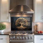 Golden Tree Tempered Glass Kitchen Backsplash