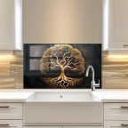 Golden Tree Tempered Glass Kitchen Backsplash