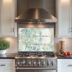 Kitchen Backsplash Flower Tempered Glass