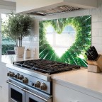 Kitchen Backsplash Green Tree Tempered Glass Stove