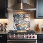 Kitchen Backsplash Marble Pattern Tempered Glass