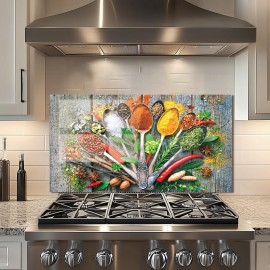 Kitchen Condiment Tempered Glass Backsplash
