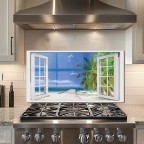 Ocean Beach Tempered Glass Kitchen Backsplash