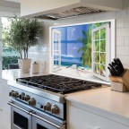 Ocean Beach Tempered Glass Kitchen Backsplash