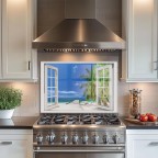 Ocean Beach Tempered Glass Kitchen Backsplash