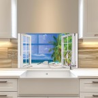 Ocean Beach Tempered Glass Kitchen Backsplash