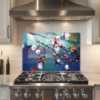 Plum Blossom Tempered Glass Kitchen Backsplash