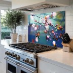 Plum Blossom Tempered Glass Kitchen Backsplash