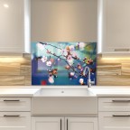 Plum Blossom Tempered Glass Kitchen Backsplash