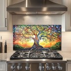 Tempered Glass Tree of Life Kitchen Backsplash