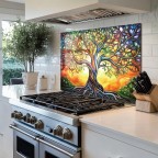 Tempered Glass Tree of Life Kitchen Backsplash