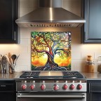 Tempered Glass Tree of Life Kitchen Backsplash