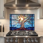 Tree of Life Tempered Glass Kitchen Backsplash