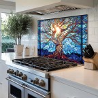 Tree of Life Tempered Glass Kitchen Backsplash