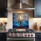 Tree of Life Tempered Glass Kitchen Backsplash