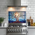 Tree of Life Tempered Glass Kitchen Backsplash