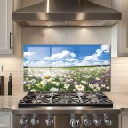 Wild Flower Tempered Glass Kitchen Backsplash