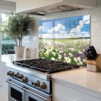 Wild Flower Tempered Glass Kitchen Backsplash