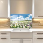 Wild Flower Tempered Glass Kitchen Backsplash