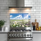 Wild Flower Tempered Glass Kitchen Backsplash